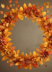 Obraz premium Golden and orange hues of autumn leaves in a circular pattern, garden decor, fall colors
