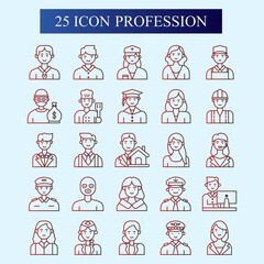Fototapeta premium Red and black gradient profession icons, job designs such as, doctor, driver, teacher, carpenter, plumber, police, pilot, captain, graduate