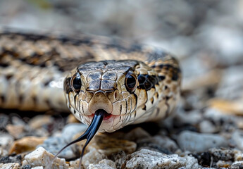 Obraz premium Close-Up of Eastern Brown Snake – Tongue Extended