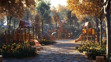 Fototapeta premium Autumn Playground: Sunny Day Fun for Kids