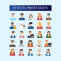 Fototapeta premium Red and black gradient profession icons, job designs such as, doctor, driver, teacher, carpenter, plumber, police, pilot, captain, graduate