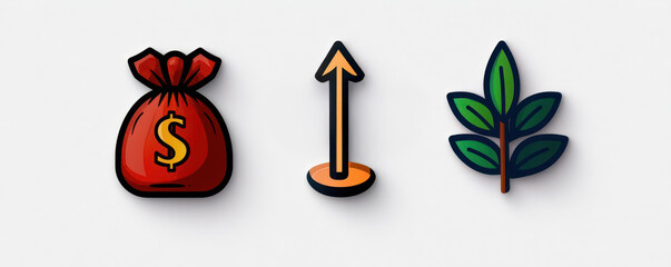 Simple line art icons for financial elements like a contract, le