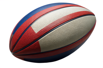 Rugby ball, red, blue, white stripes, sport, oval, game, equipment, leather, athletic