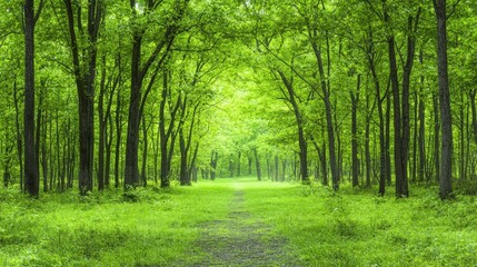 Fototapeta premium Serene Green Forest Path Nature Trail Woodland Scenery Lush Greenery