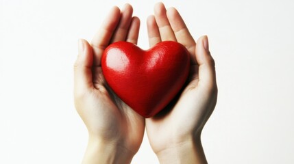 Fototapeta premium Hands Holding a Red Heart on White Background