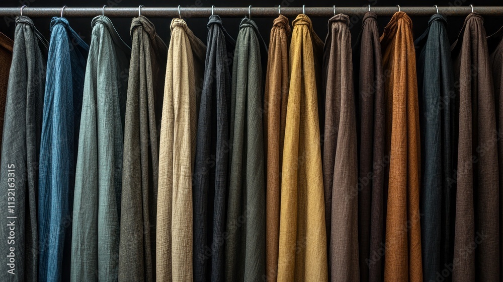 Aufkleber a vibrant display of fabrics hangs elegantly, showcasing an array of trendy colors including shades 