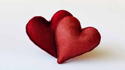 Red silk valentine hearts A symbol of love handmade Love and togetherness concept Design element for holiday greeting card postcard and banner