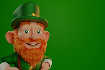 St patricks day leprechaun on a green background with copy space