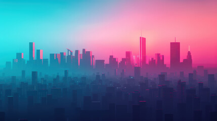 Fototapeta premium Futuristic City Skyline at Dusk with Vibrant Colors and Silhouettes Against a Gradient Sky