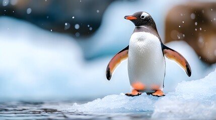 Obraz premium Adorable Penguin Exploring Snowy Antarctic Landscape in Winter