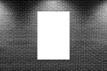 Poster Mockup with cool gray brick wall and spotlights