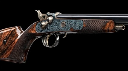 Antique Engraved Flintlock Pistol  Ornate Gun  Detailed Closeup