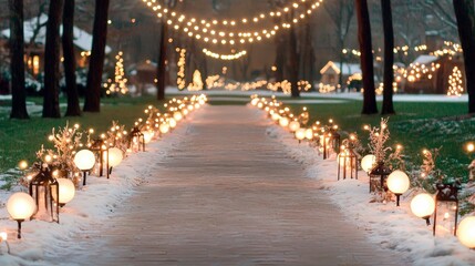 Magical Snowy Pathway  Festive Winter Lights  Lanterns    Snow