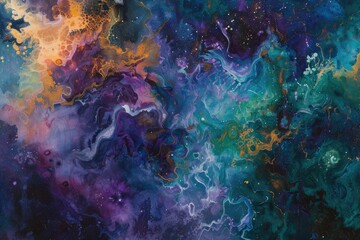 Fototapeta premium Abstract Cosmic Nebula Painting Swirling Colors