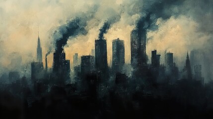 Fototapeta premium Smog-Shrouded City: An Urban Industrial Landscape