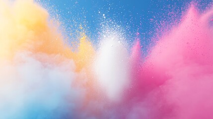 Obraz premium Color powder splash rainbow background paint holi smoke colour Powder color splash explosion dust ink burst splatter white texture isolated black spray party blue wallpaper cloud pink stain