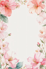 Fototapeta premium A floral border features delicate pink and peach blooms surrounding a blank space, creating an elegant and soft invitation design for occasions.