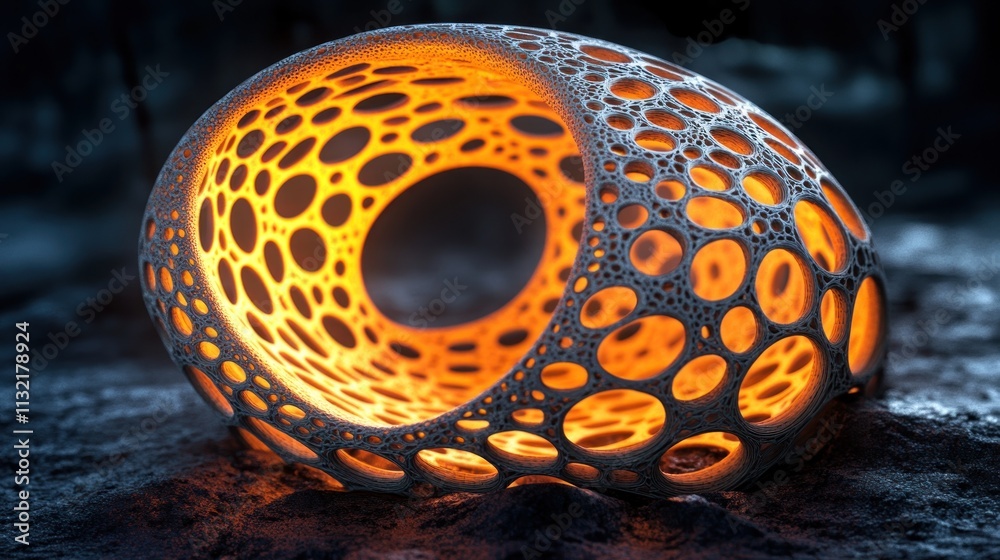 Poster Glowing Organic Sphere With Intricate Lattice Structure