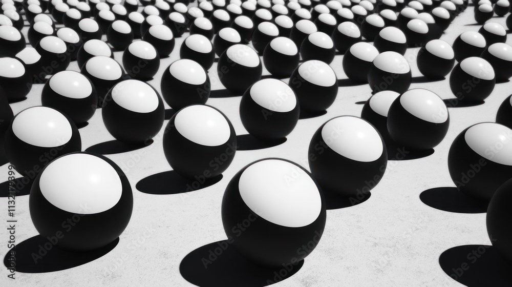 Poster black and white spheres arranged in rows