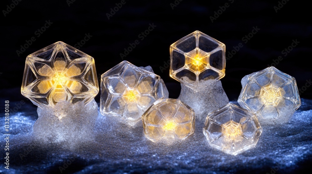 Poster illuminated crystal structures glowing in the dark