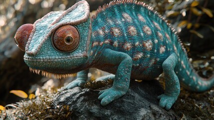 Obraz premium Small blue, yellow bird perched on a blooming pink cherry blossom branch at sunset.