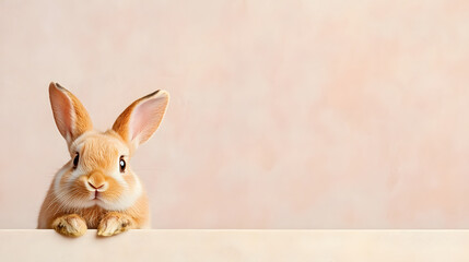 Obraz premium cute lop eared rabbit peeking over soft pastel background, exuding curiosity and charm