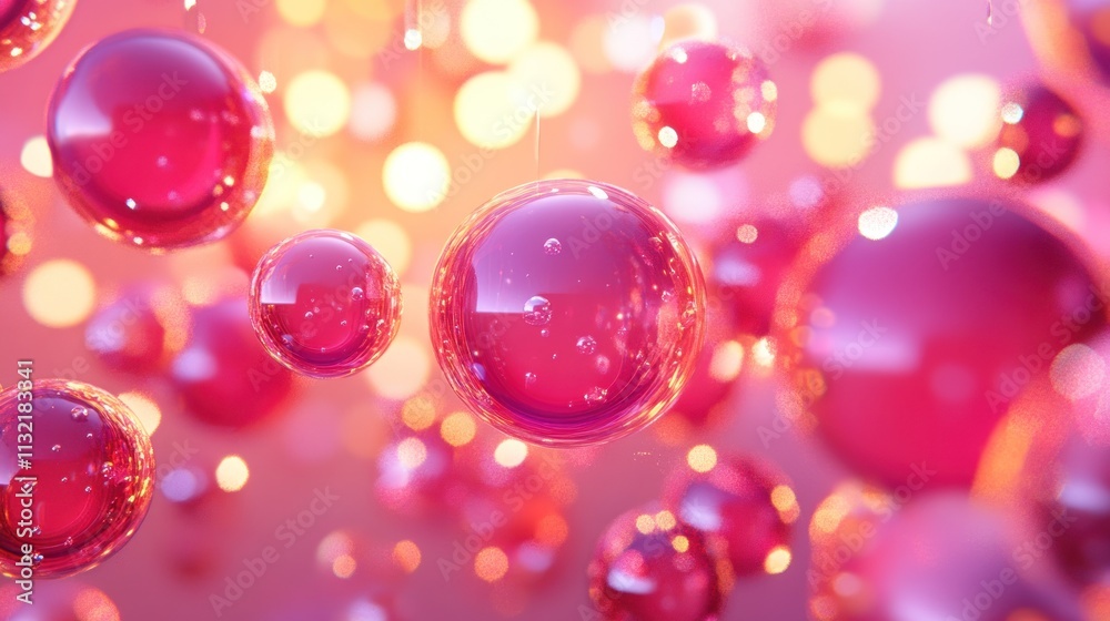 Poster pink spheres float in a soft glowing background