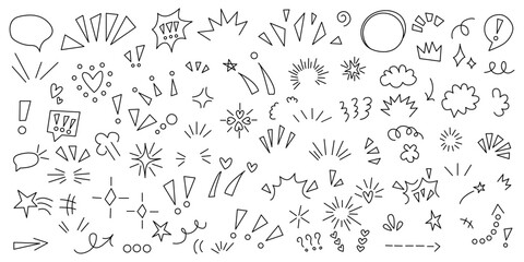 Set anime emotion effect. hand-drawn cute cartoony expression sign doodle line stroke.