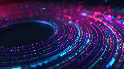 Colorful Abstract Background with Vibrant Light Trails and Glowing Particles in a Circular Pattern
