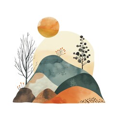 Rustic abstract nature illustration with earthy tones and contemporary style