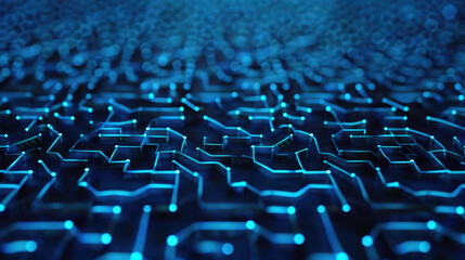 Obraz premium Abstract Digital Circuit Background with Glowing Blue Lines and Nodes on Dark Surface for Technology and Innovation Themes