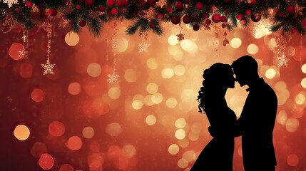 Silhouette of Couple Sharing a Kiss Under Christmas Mistletoe, Mistletoe MomentChristmas day, New Year's Eve, Happy New Year 