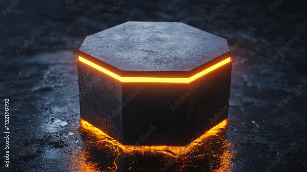 Poster Illuminated Octagonal Block on Dark Surface