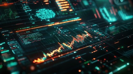 Obraz premium Cybernetic AI brain interpreting financial data, glowing neon circuits, futuristic aesthetic 
