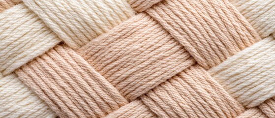 Natural Beige and White Yarn Texture Woven Fabric Background