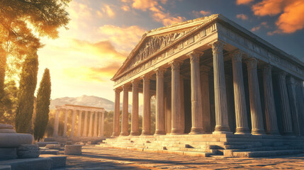 Fototapeta premium An illustration of an ancient Greek or Roman temple with columns or pillars