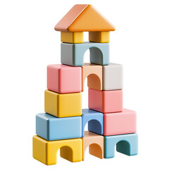 Obraz premium Colorful 3D Building Blocks Tower with Geometric Shapes