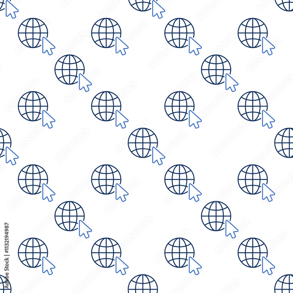 Poster vector earth globe with mouse cursor seamless pattern in thin line style
