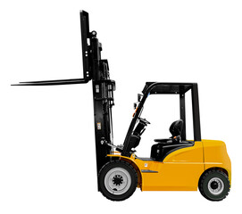 Side view yellow electric forklift