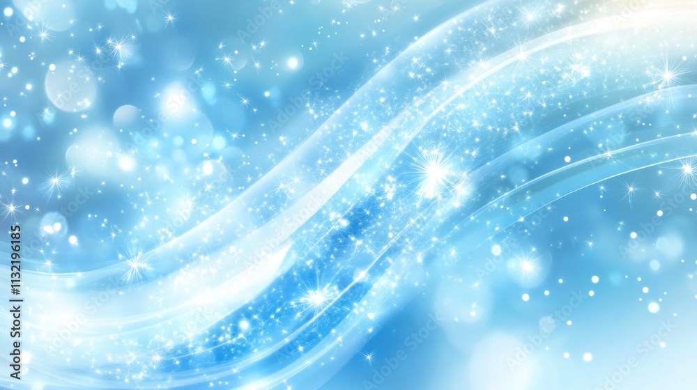 Poster Abstract Blue Background with Sparkling Stars and Waves