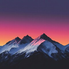 Fototapeta premium Silhouette of Snow Covered Mountains at Sunset Winter Sunrises and Sunsets, Winter season, Happy New Year, Happy Christmas 