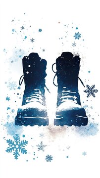 Silhouette of Winter Boots and Snowflakes  Winter Fashion & Accessories, Winter season, Happy New Year, Happy Christmas 