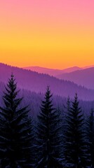 Fototapeta premium Silhouetted Forest Against a Winter Sunset Gradient Sky Winter Sunrises and Sunsets, Winter season, Happy New Year, Happy Christmas 