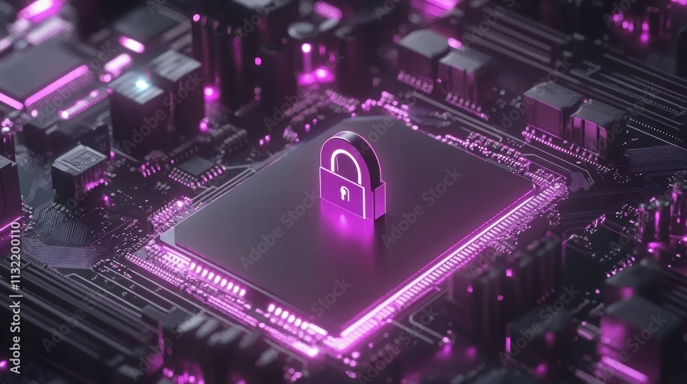 Poster Cyber Security Padlock On Circuit Board Display