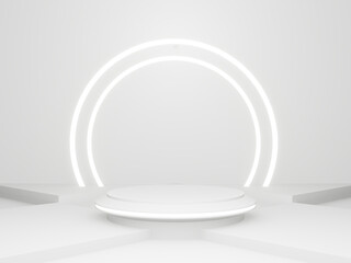 3D White background with white circle neon light