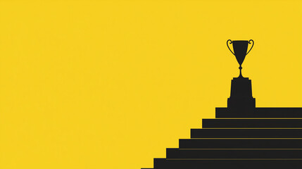 silhouette of a trophy at the top of the stairs. isolated on yellow background. climbing winner's podium. success through continuity and perseverance discipline