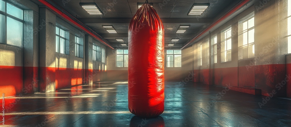 Poster Red punching bag in empty gym.