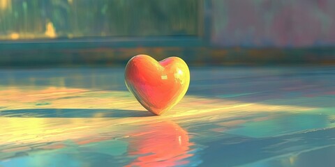 Fototapeta premium Colorful heart with light reflection. Glossy symbol of love and romance on vibrant background. Bright and elegant, with smooth surface abstract emotion. Perfect for valentine decoration, capturing
