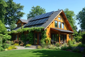 Modern single-family home with eco-friendly construction and natural materials