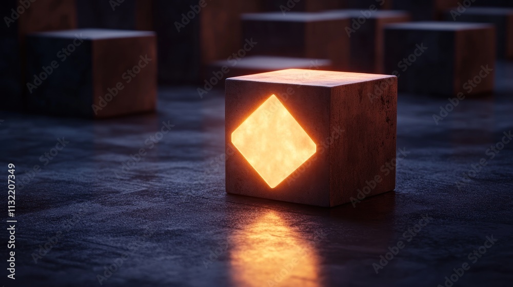Poster Illuminated Cube With Diamond Shape Glowing Inside